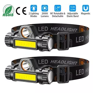 2x USB Rechargeable Waterproof LED Camping Headlamp Hiking Headlight Flashlight - Picture 1 of 11