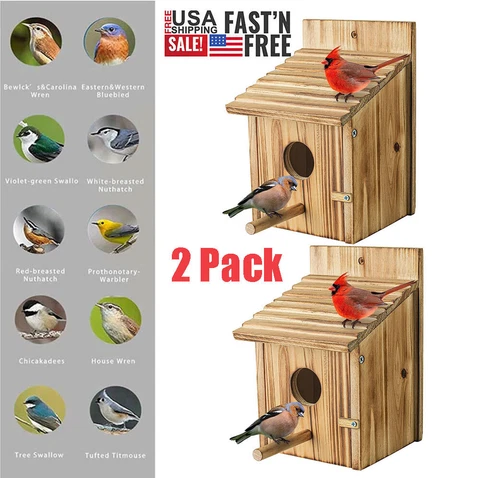 Large Handmade Wooden Bird House w/ hole Birdhouse Outdoor Feeding Bird Feeder Cover