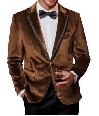 Blazer COOFANDY Para Hombre Marrón Terciopelo Muescas Solapa Terciopelo Un Botón Esmoquin 2XL 48 Foto 1 de 4
