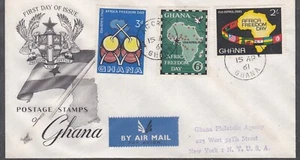 GHANA 1961 FIRST DAY COVER MUSIC MAP AFRICAN FREEDOM DAY - Picture 1 of 2