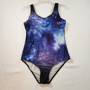 Traje de baño de una pieza para mujer talla grande Cosmic Galaxy púrpura azul negro correa ancha - Imagen 1 de 18