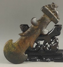 Old Chinese natural jade hand-carved statue of dragon axe 