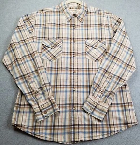 American Eagle Outfitters Snap Button Shirt Men’s Large Brown Blue Plaid Cowboy - Picture 1 of 14