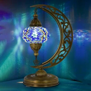mozaist Moroccan Mosaic Crescent Shape Table Lamp, Turkish Moon Tiffany Style... - Picture 1 of 9