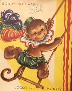 Tarjeta de felicitación de colección Get Well adorable pequeño mono Jocko se balancea para desearte lo mejor - Imagen 1 de 5