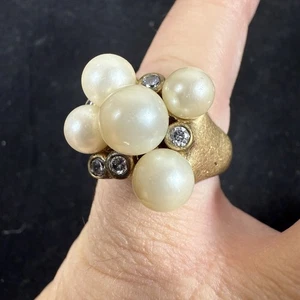 Lia Sophia Cocktail Cluster Ring mit Kunstperlen & Strass Größe 9 - Bild 1 von 5