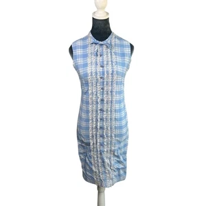 Vestido azul a cuadros sin mangas - Twee botones volantes pequeño vintage hecho a medida lazo - Imagen 1 de 7