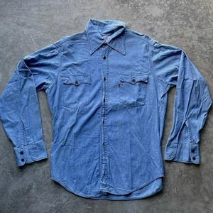 Vintage 70er Levis Orange Tab Chambray Hemd Herren Größe Large Hergestellt in den USA Denim - Bild 1 von 8