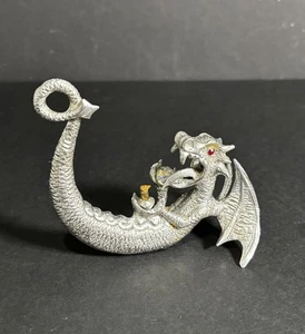 RARE Vintage Pewter Dragon Oil Lamp with Crystal Ball & Eyes! STUNNING Figurine! - Picture 1 of 7