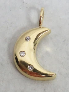 WUNDERSCHÖNER VINTAGE 14K GOLD HALBMOND & DIAMANTEN CHARM / ANHÄNGER - Bild 1 von 3