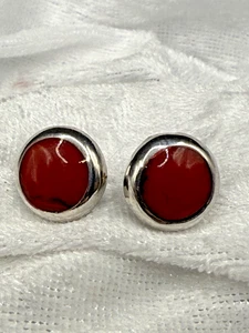 Orecchini Vintage Argento Sterling Pietra Rossa Firmati ATI Mexico - Foto 1 di 6