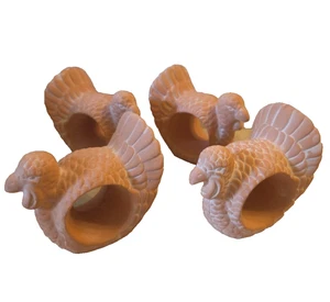 Set of 4 Turkey Napkin Rings Terra Cotta Clay Thanksgiving Table Decor - Picture 1 of 8
