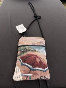Tapestry Passport Cross Body Bag Purse with a beach scene New With Orig Tags B73 - Picture 1 of 3