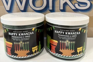 2 velas Bath And Body Works Happy Kwanzaa 3 mechas 14,5 oz incienso ámbar - Imagen 1 de 3