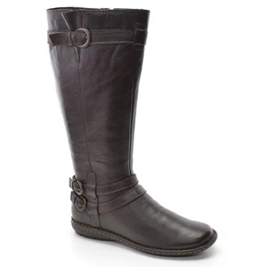 Ladies Born Concepts Buckle Riding Knee Boot 6.5 M Brown Leather Zip Flats Shoes - Picture 1 of 6