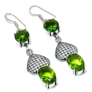 Peridot Gemstone Handmade 925 Sterling Silver Jewelry Earring 2.48" - Picture 1 of 5