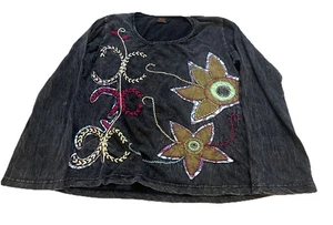 Rising International besticktes Top Damen großer Aufnäher schwarz Y2K - Bild 1 von 5