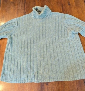 Eddie Bauer Turtle Neck Ribbed Knit Cotton Sweater Sage Blue Green Women's XXL - Picture 1 of 10