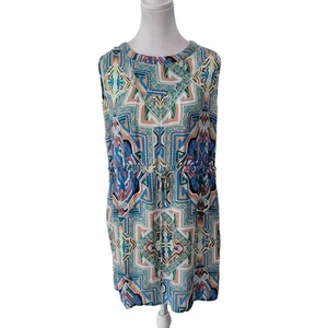 Alberto Makali Size L Geometric Print Sleeveless Dress Keyhole Back Boho - Picture 1 of 8