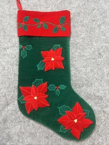 Rot Samt Vintage Weihnachten Urlaub Strumpf Stickerei Puffy Weihnachtsstern 18" - Bild 1 von 5