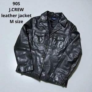 90S Rare J.CREW Blue Tag Car Coat Jacket M Leather Black - Picture 1 of 12