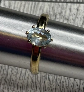 Faux Aquamarine Ring, Gemstone Ring, Oval Aquamarine Jewelry Gold Tone Ring - Picture 1 of 4