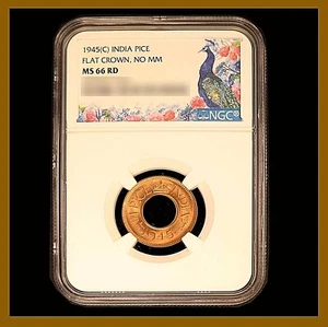 British India 1 Pice, 1945 (C) Flat Crown No MM NGC MS 66 RD 4466021-030 - Picture 1 of 2