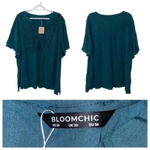 Bloomchic NWT Green Embroidered Boho Peasant Top Flutter Sleeve Plus Size US 26 - Picture 1 of 9