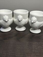 Milk Glass Chicken Egg Cups French Made Vintage Retro Collectable Tableware x3
