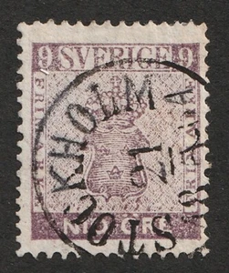 1858 Sweden Sverige Sc# 7 - 9 Ore, Coat of Arms - Used postage stamp Cv$250 - Picture 1 of 1