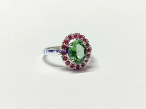 Natural Peridot & Ruby Gemstones with 925 Sterling silver Ring for women's #3444 - Picture 1 of 4