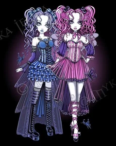 Fairy Sisters Gothic Couture Signed PRINT Haylee Maegan Pink Blue Myka Jelina - Bild 1 von 4