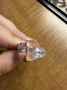 BP "Meet Me Here" RBP7036 LC Peach Topaz w/ Genuine Quartz Rhodium Plated Size 9 - Picture 1 of 3