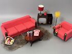 VTG Dollhouse Furniture Lot MCM Mid Century Sofa Lamps Television & PINK Phone!