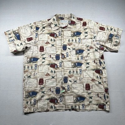 Vintage Samuel Hunter Shirt Mens XL Hawaiian Camp Aloha Tiki USA Travel AOP - Image 1 of 4