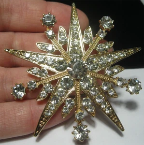 Art Deco Style Large CRYSTAL STAR BROOCH Shawl Pin Jewellery - Picture 1 of 11