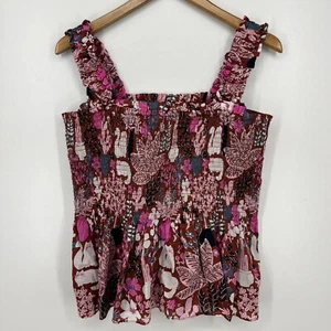 Kate Spade New York Garden Posy Tank Top Women's L Purple Red Ruffle Strappy - Picture 1 of 9