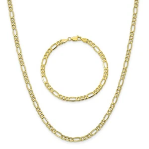 10K Yellow Gold 4.75mm Semi-Solid Figaro Chain 8 and 20 inch Set - Picture 1 of 1