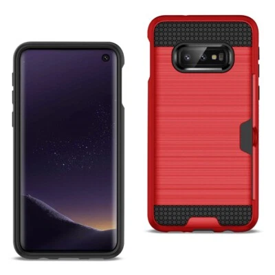 For Samsung Galaxy S10E Case Hybrid Protective Cover Slim Card Holder Red - Image 1 of 4