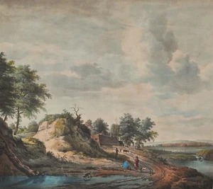 Joseph Steingrübel (1801-1838) - Ländliche Idylle mit Jägern und Hofanlage - Bild 1 von 5