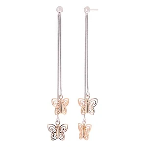 Pendientes colgantes colgantes mariposa maciza oro 14K dos tonos 3" 5,2 gramos - Imagen 1 de 4