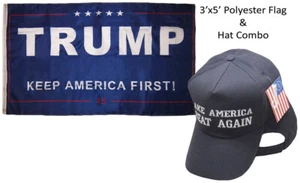 3'x5' Trump Keep America First 45 Blue & Make America Great Navy Blue White Hat - Picture 1 of 1