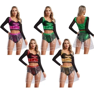 Women's Dresses Mini Dance Outfit Zipper Shirt And Skirts High Waist Carnival - Picture 1 of 48