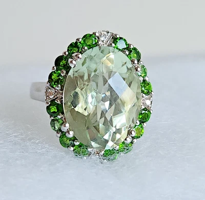 Prasiolite & Green Diopside Sterling Silver Ring | 8.25ct Center | Size 7. 5 QCD - Image 1 of 4