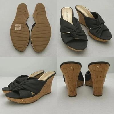 Dana Buchman Denim Wedge Sandals Womens 10 Cork Platform Knot Slides Lacey NWD - Image 1 of 4