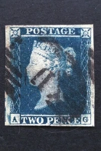 Queen Victoria GB 2d Blue SG.15 Used 4 Huge Margins Royal Blue Quality VF - Picture 1 of 3