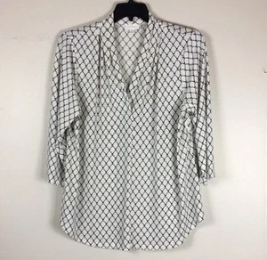 Charter Club Black White Printed 3/4 Sleeve V Neck Blouse Size 1X - Picture 1 of 6