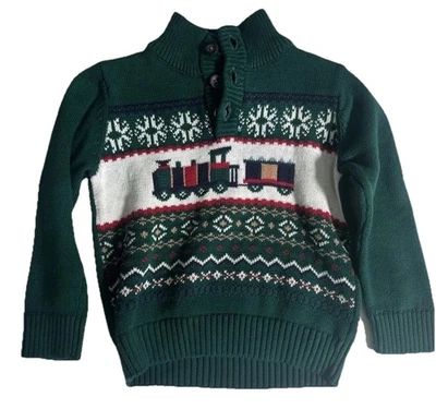 The Children’s Place Green Christmas Train Sweater Holiday 18-24 Months - Image 1 of 3