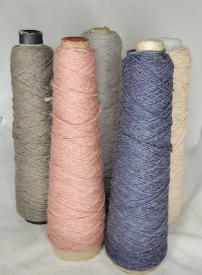 Lot of 5 Vtg Partial Yarn Cones Light & Dark Gray Pink Ivory Blue Basket Decor - Image 1 of 4