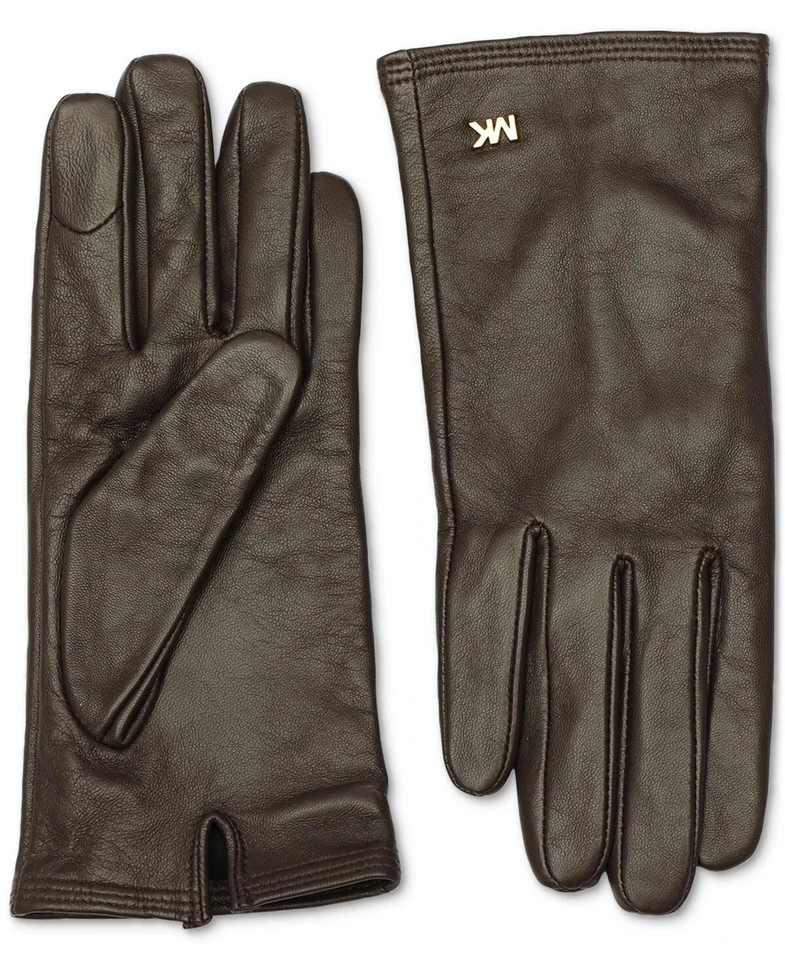 Michael Kors Women’s Smooth Logo Gloves Chocolate Brown Leather Size XL - Image 1 of 1
